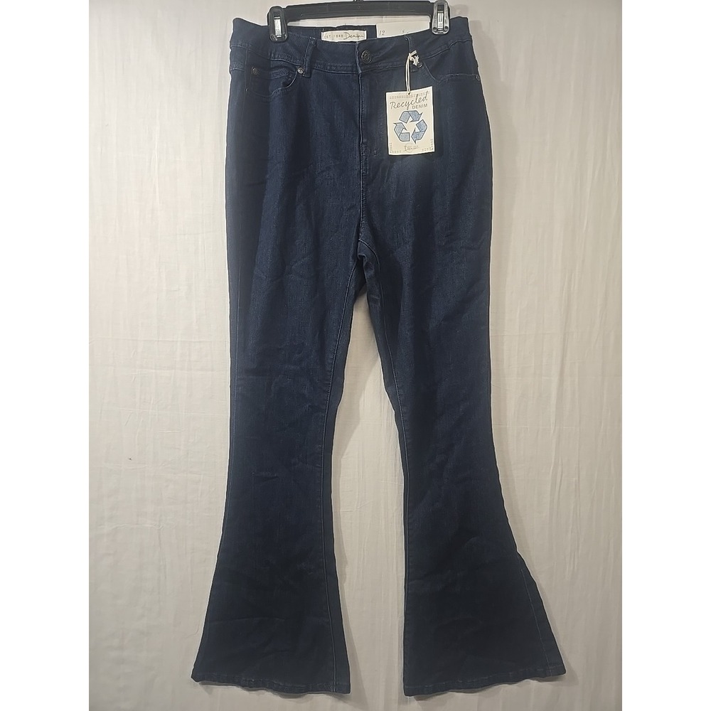 NWT Cato Jeans Womens 12 Super Hi Rise Flare Dark Denim Stretch‎